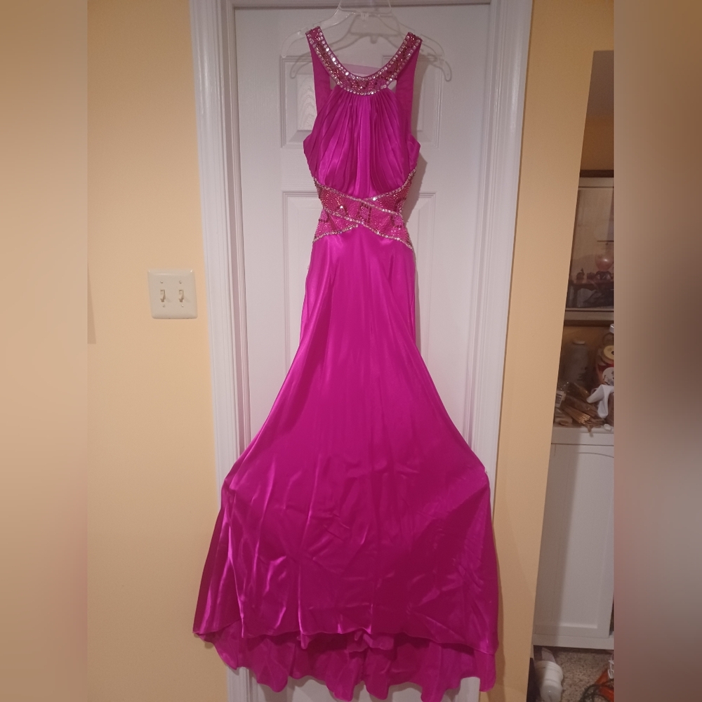 Pink Beaded Strapless Prom Dress